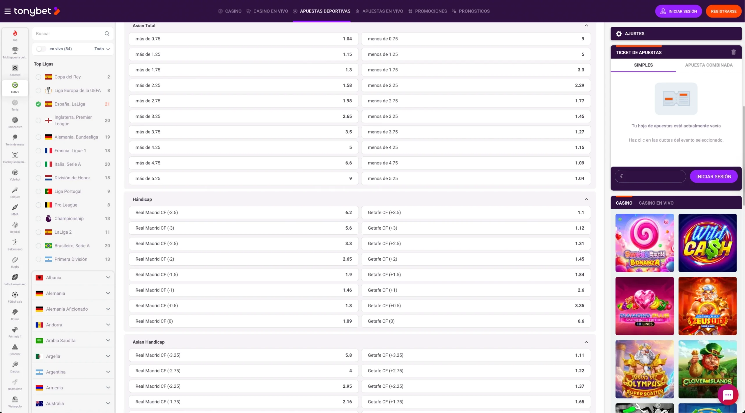 Tonybet Mercados de Handicaps