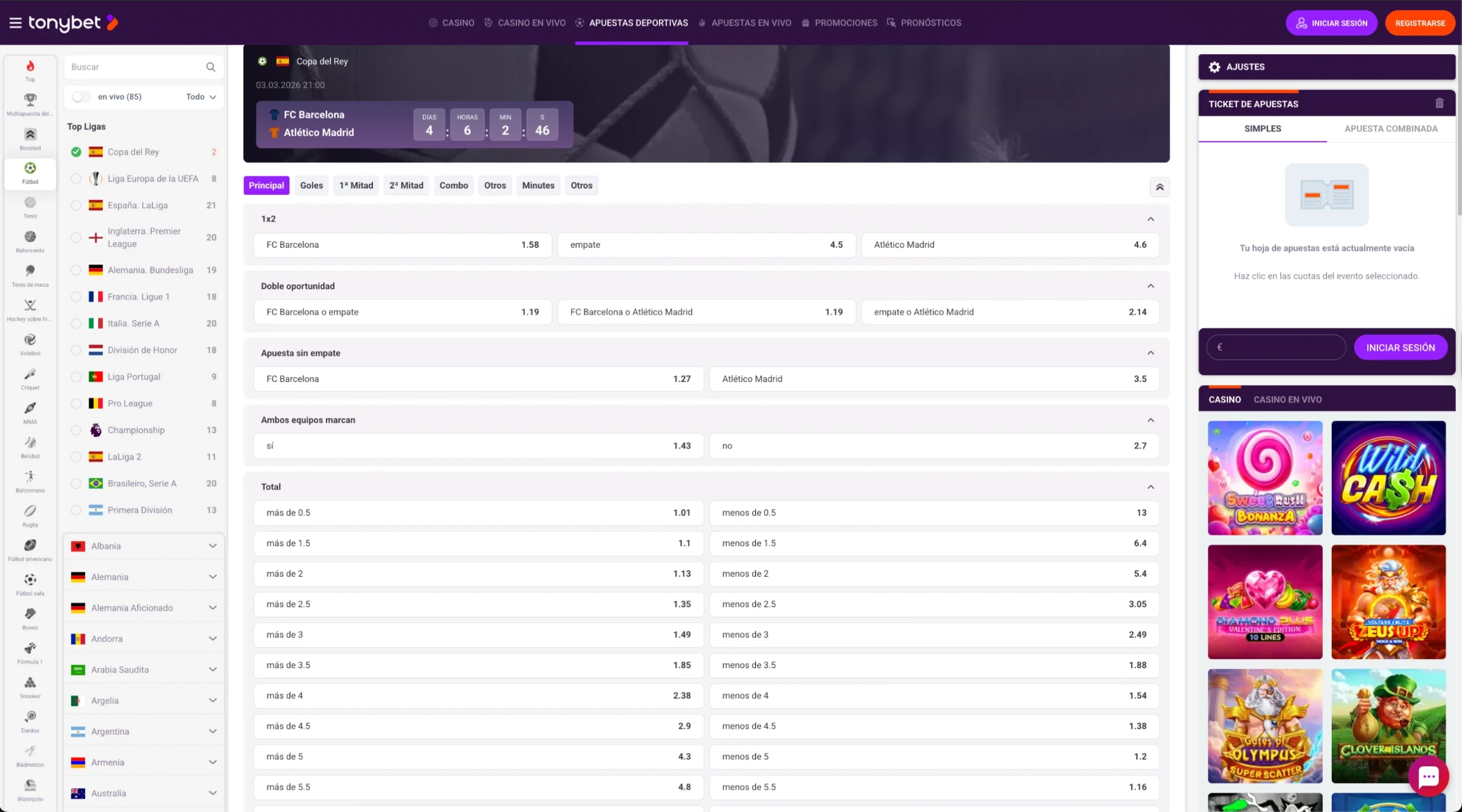 Tonybet Mercados de Apuestas