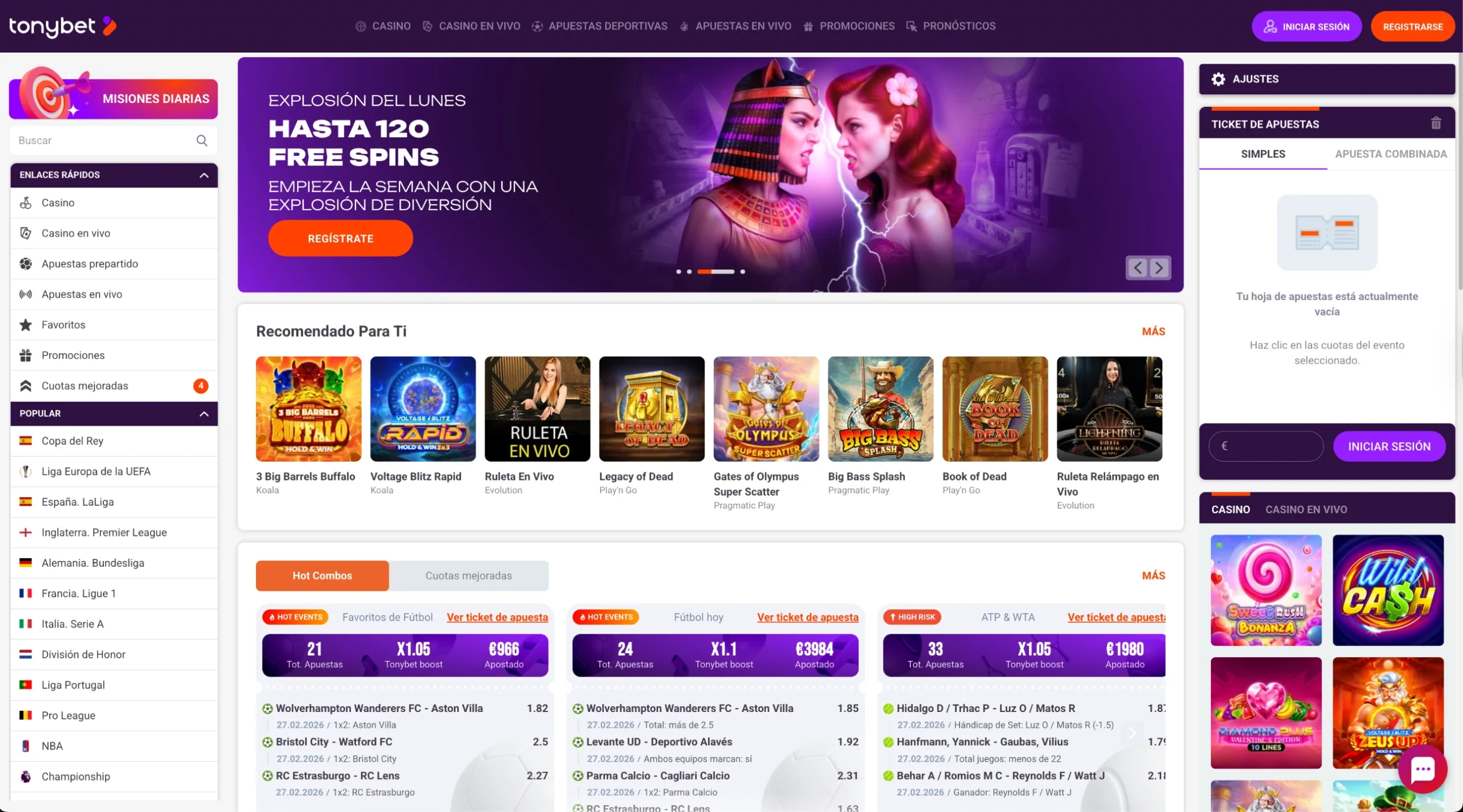 Tonybet página principal