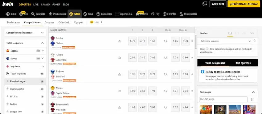 Apuestas en la Premier League en Bwin