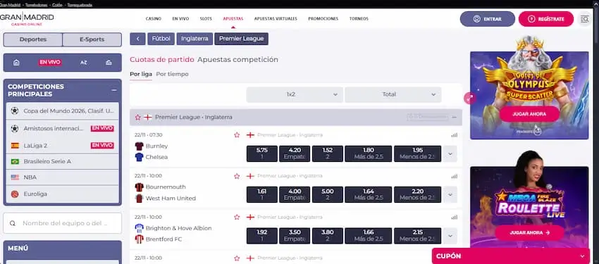 Apuestas en la Premier League en Casino Gran Madrid