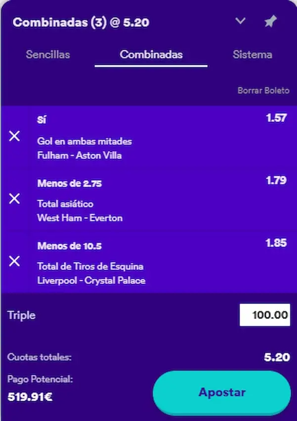 Combinada 3 Premier League Jornada 34