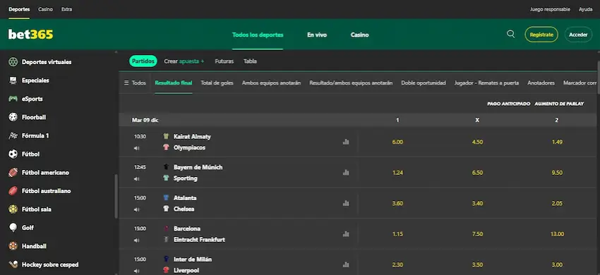 Mejores Casas de Apuestas para Apostar en la Champions League : Bet365