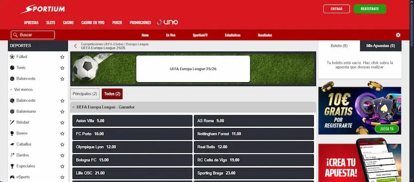 Apuesta en la Europa League en Sportium