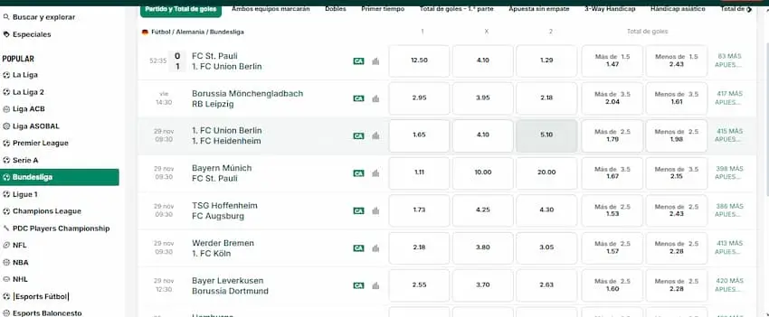 Apuestas en la Bundesliga en paf