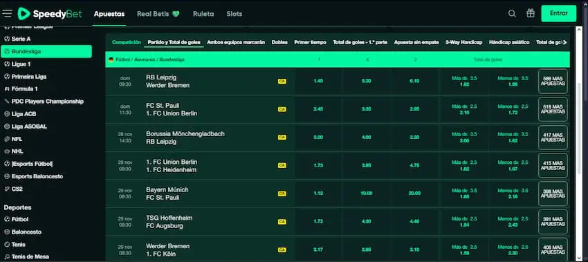 Apuestas en la Bundesliga en speedybet