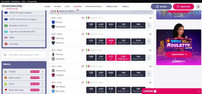 Casino Gran Madrid - Jornada 13 serie A Italia