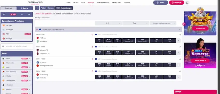 Apuestas en la UEFA Europa League en Gran Madrid