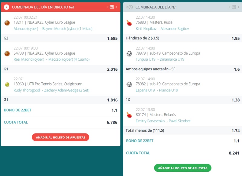 22Bet Combinada del día