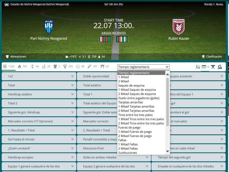 22Bet Mercados de apuestas