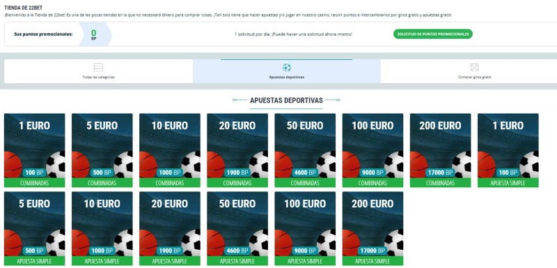 22Bet Perú Tienda