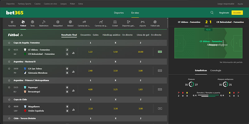 Apuestas Bet365 en vivo