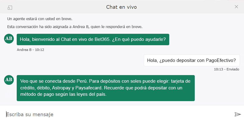 Bet365 chat en vivo