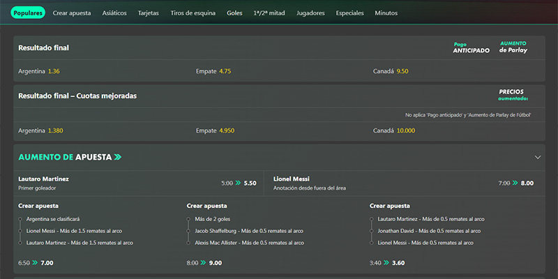 Mercados de apuestas en Bet365
