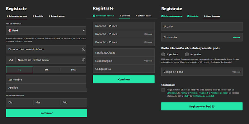 Registro en Bet365