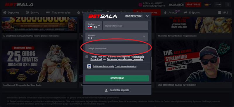 Activar Código promocional Betsala
