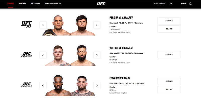 Próximos encuentros de la UFC