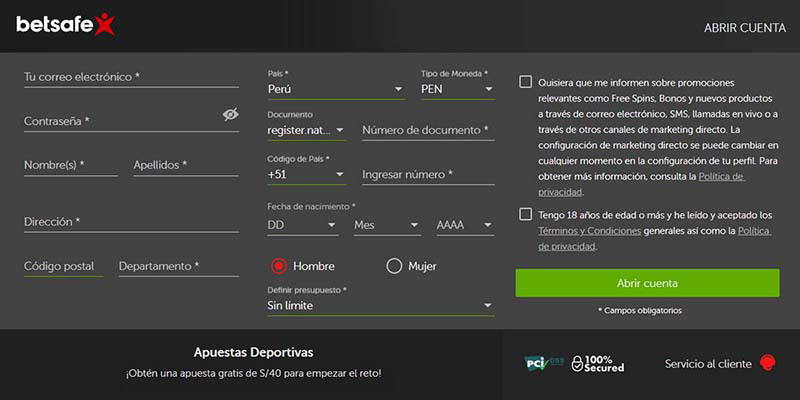 Registro en Betsafe