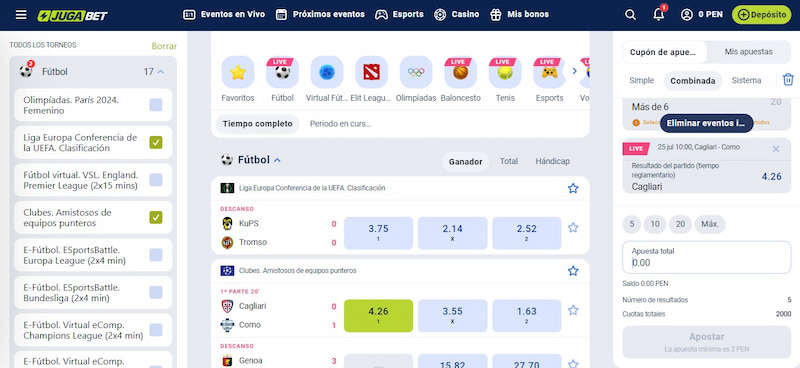 Apuestas en vivo de jugabet