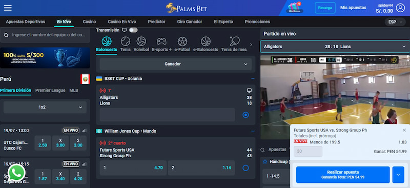 Apuestas en vivo en palmsbet