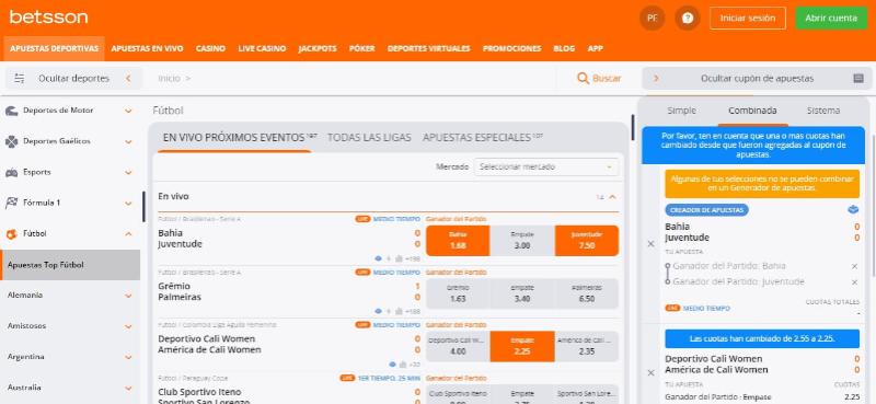 deportes y mercados betsson