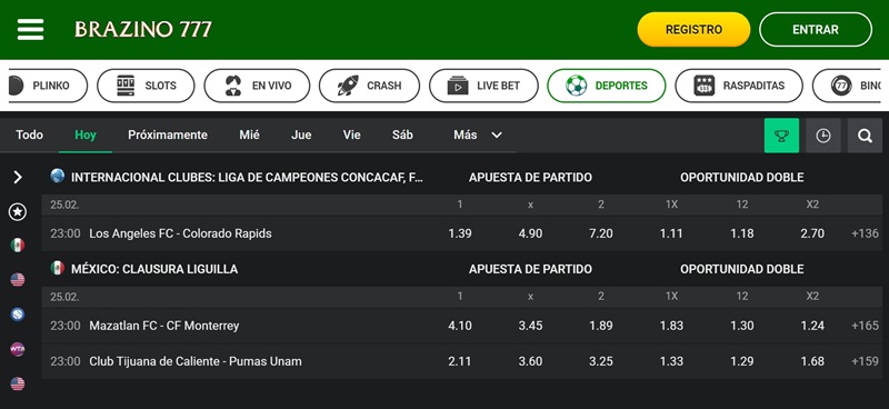 Apuestas deportivas en Brazino 777