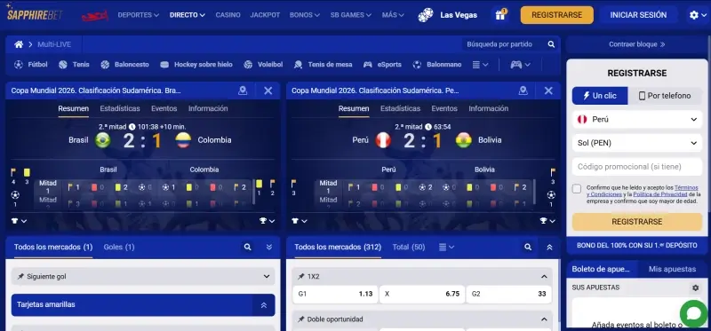 Apuestas en Vivo en Sapphirebet Perú