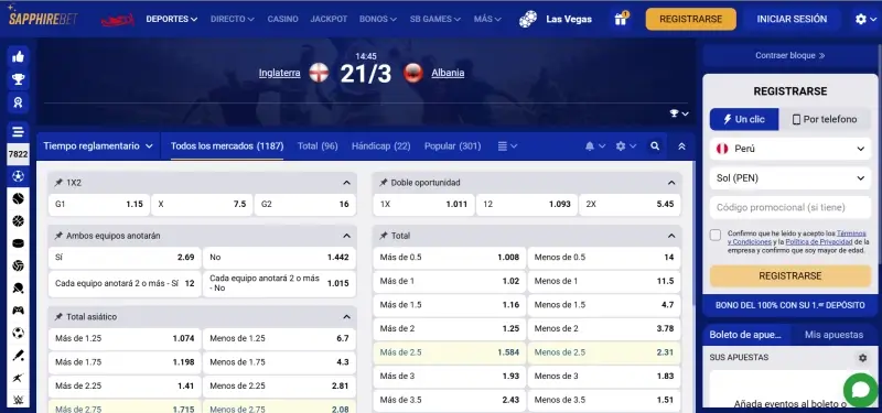 Deportes y Mercados de Apuesta en SppahireBet Perú