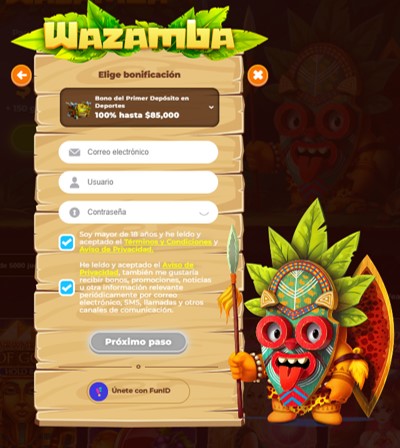 Formulario de registro wazamba