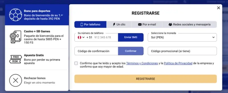 Registro en SapphireBet Perú