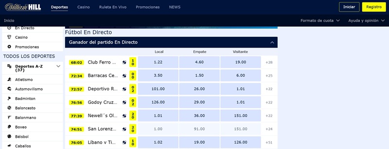 deportes y mercados de apuestas en william hill