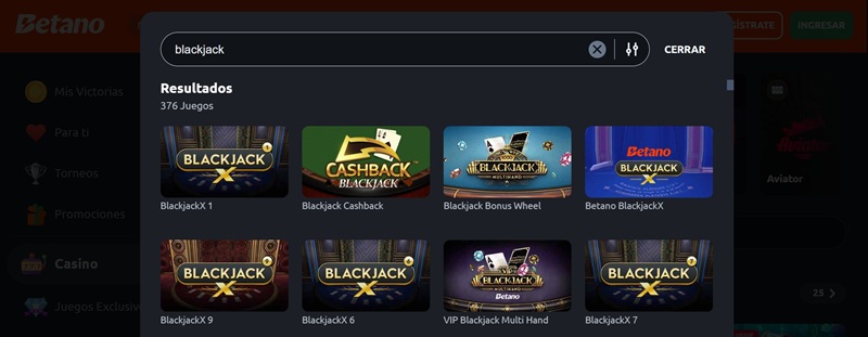 Juegos de mesa en betano casino