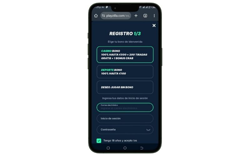 Registro en playzilla