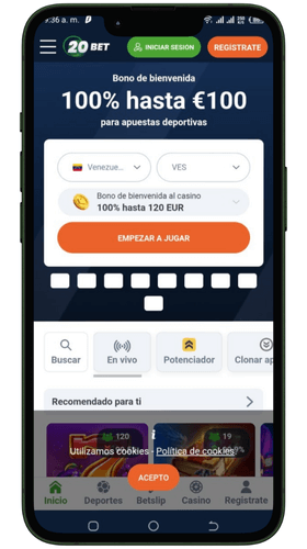 Aplicacion de 20bet Ecuador