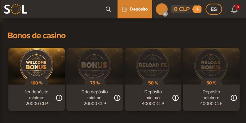 Bono de bienvenida de SOL Casino