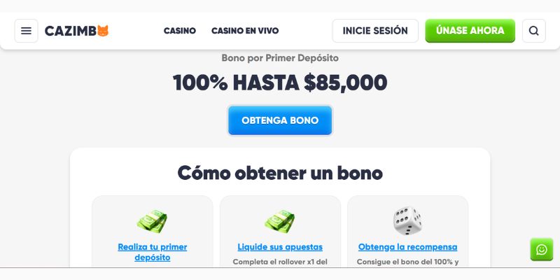 Bono de bienvenida para Apuestas cazimbo