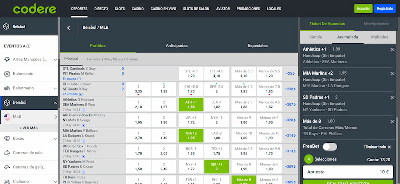Codere - Béisbol casas de apuestas España 2025