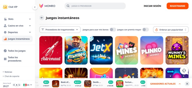 Monro Casino juegos crash
