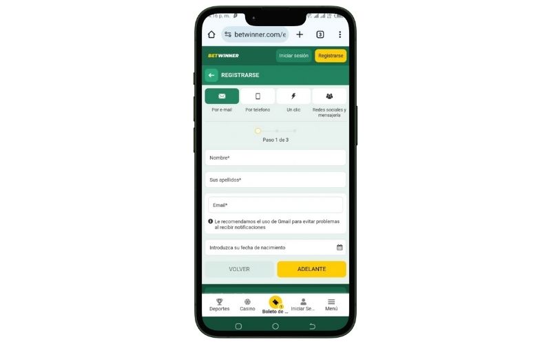 Registro en BetWinner