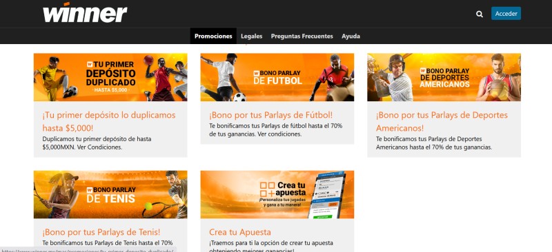 Winner México promociones y bonos