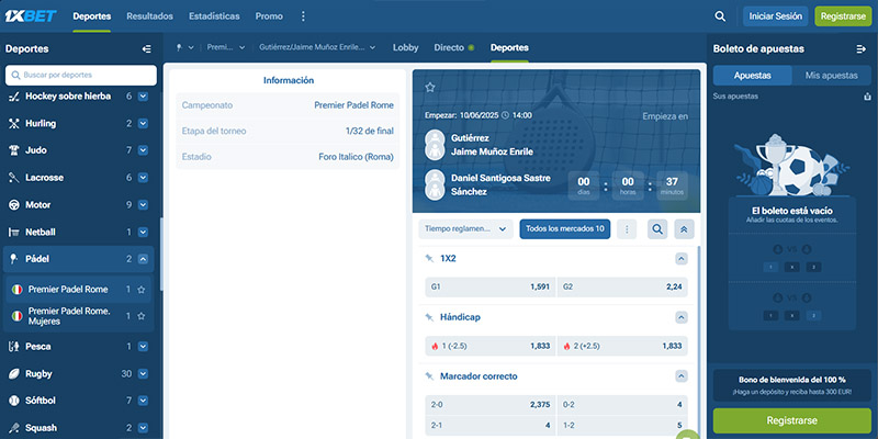 Top Casas para Apostar al Pádel:1xBet