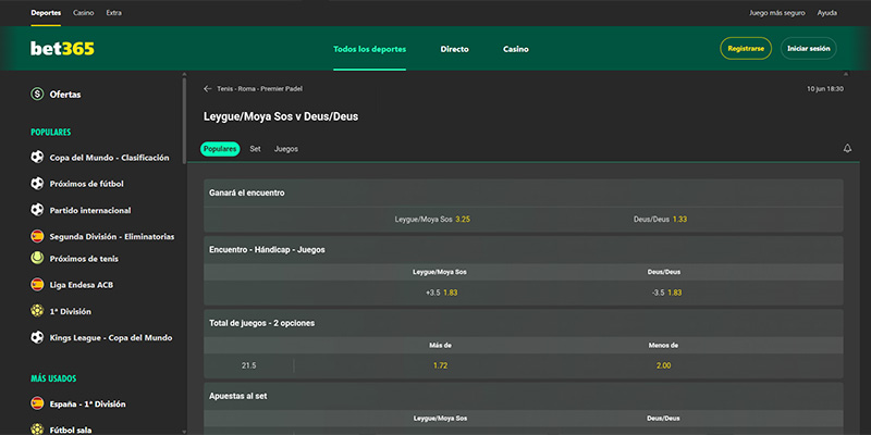 Top Casas para Apostar al Pádel: Bet365