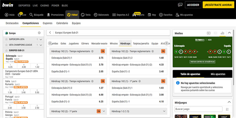 Mejores Casas de Apuestas con Hándicap Europeo: Bwin