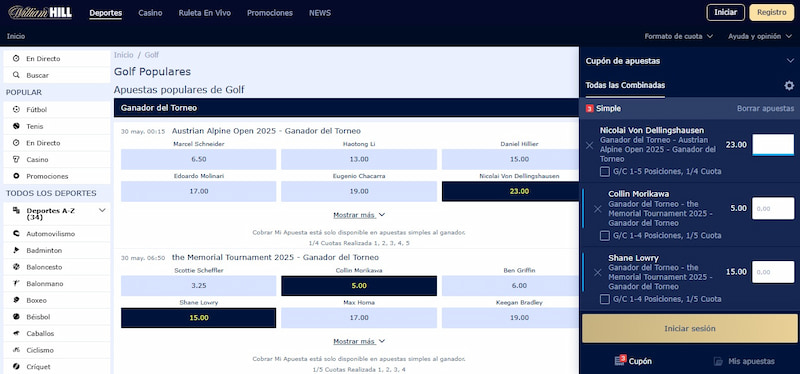 Mejores Casas de Apuestas para Apostar en Golf: William Hill