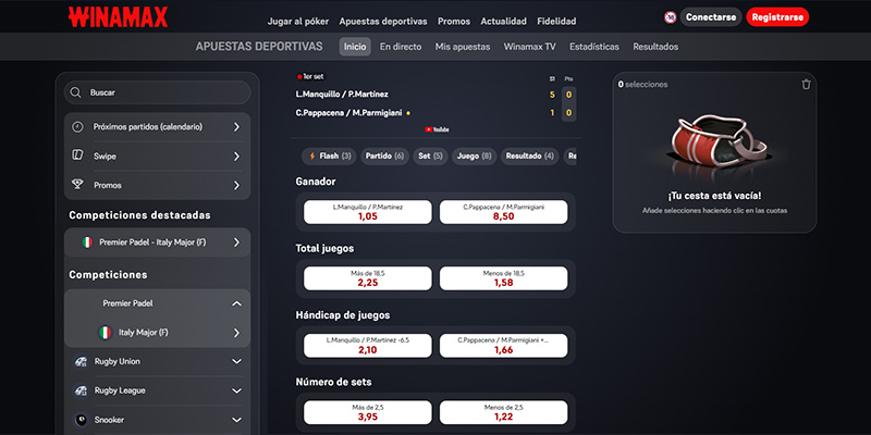 Top Casas para Apostar al Pádel: Winamax