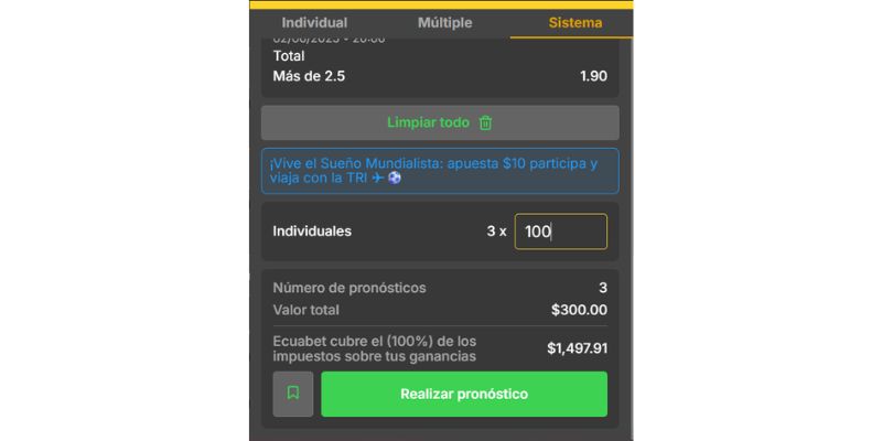 Confirmar boleto de apuestas en Ecuabet
