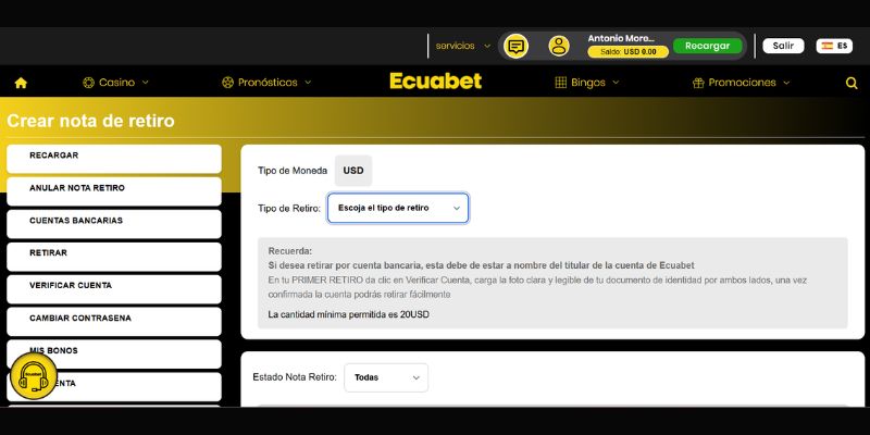 Retirar ganancias de Ecuabet