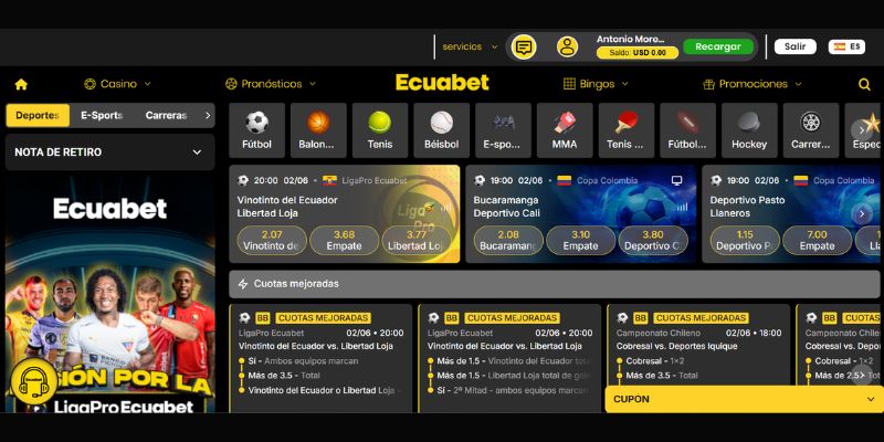 Secciones de apuestas deportivas en Ecuabet