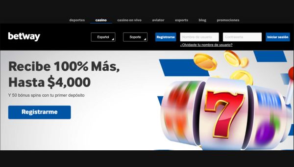 Betway mexico Bono de Casino: 100% Hasta 4000 MXN + 50 Giros Gratis