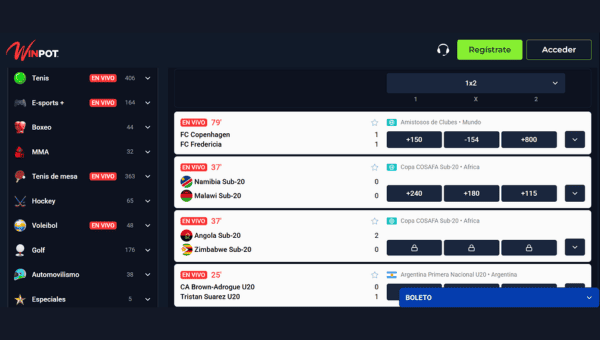 Deportes y Mercados de Apuesta winpot
